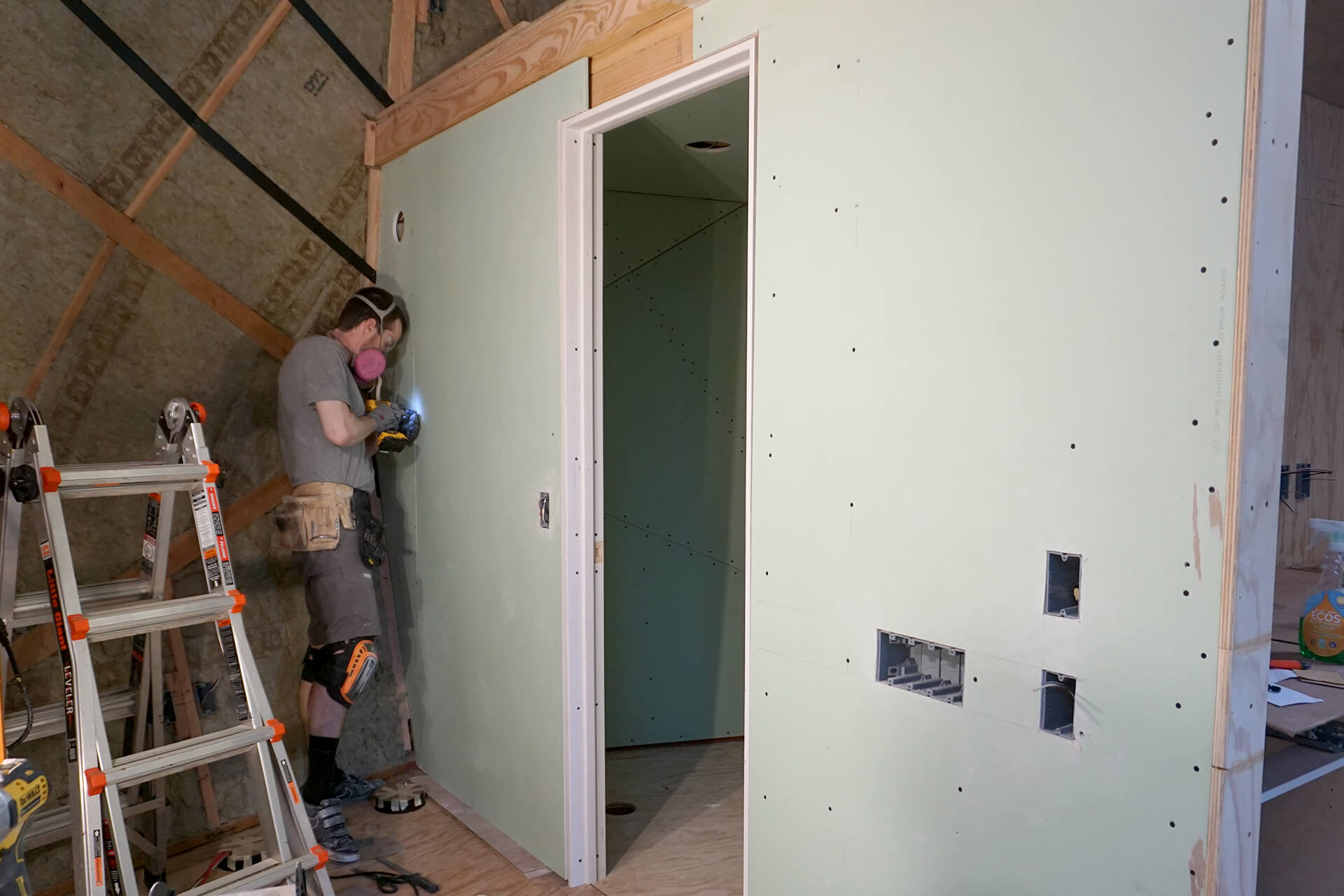 Hanging the mini dome drywall.