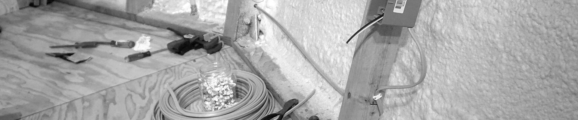 A close-up view of the electrical in the Mini Dome in black and white.