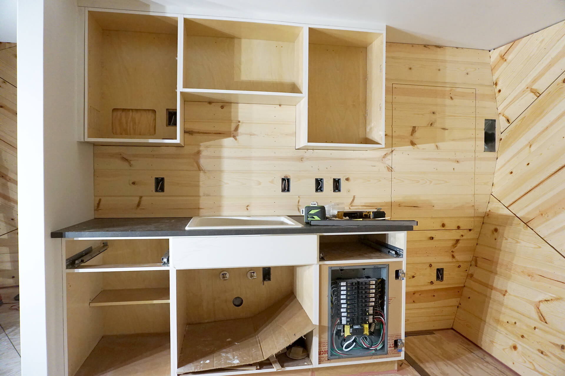 The roughed-in mini dome kitchenette.