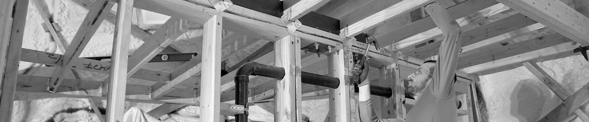 A close-up view of the room being framed in the Mini Dome.