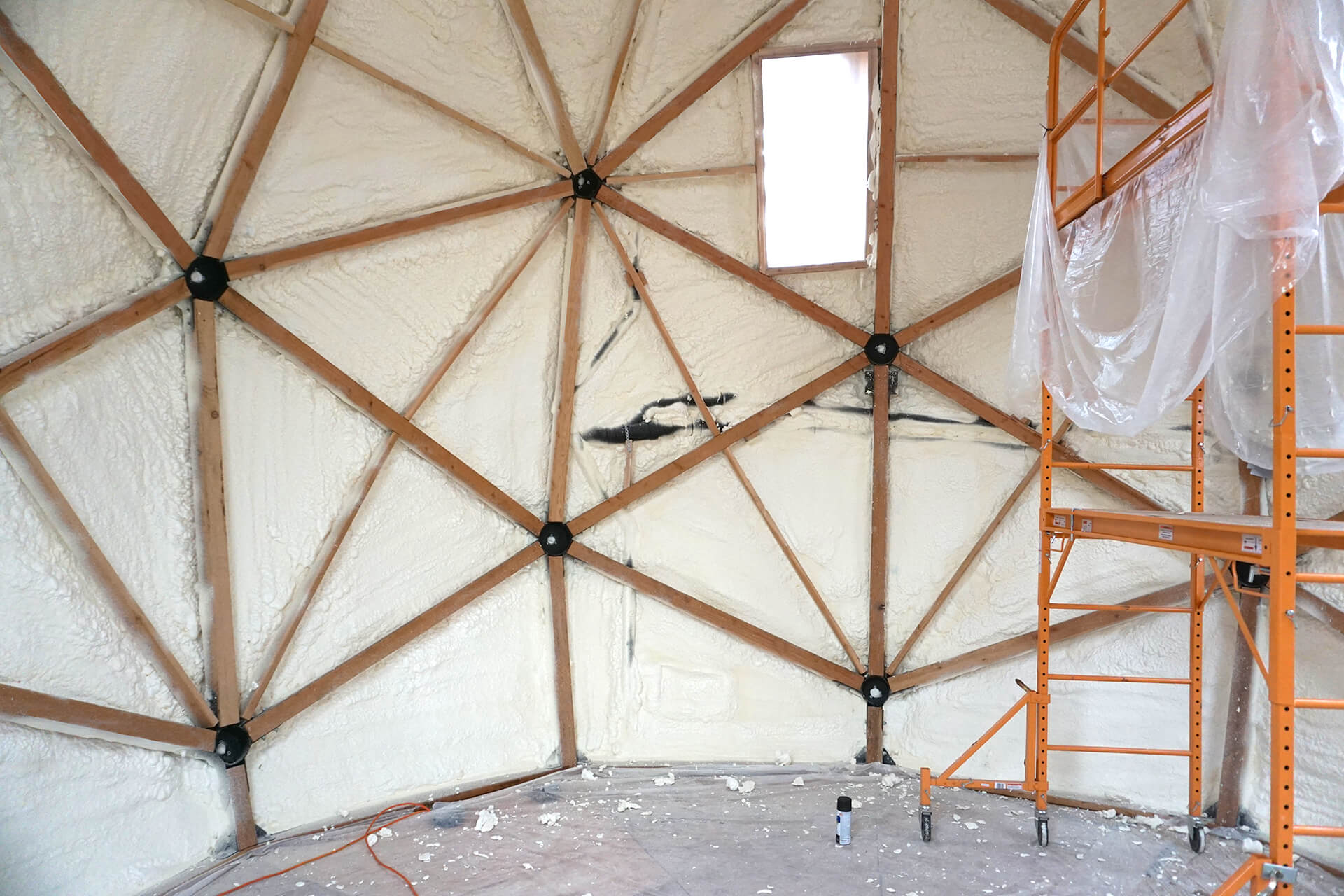 Spray foam on the walls.